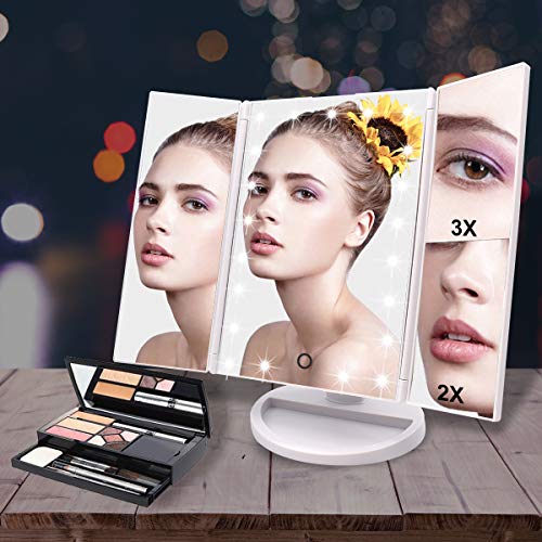 WEILY Makeup Vanity Mirror with 21 Led Lights, Trifold Dual