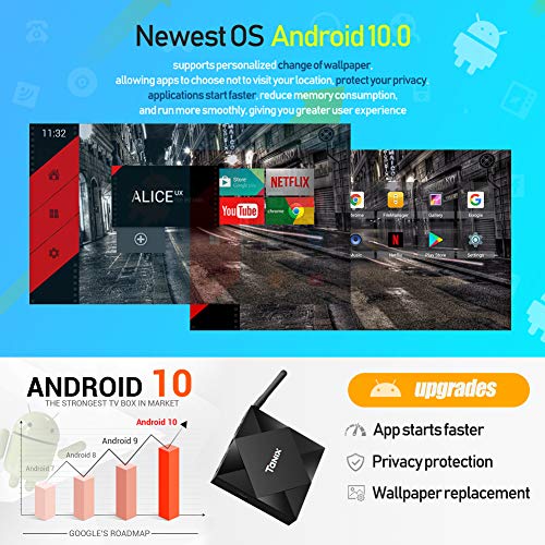 TUREWELL TV Box 9.0, T95 Max Android TV Box Chip H6 Quad-core Cortex-A53  4GB RAM 32GB ROM Smart TV Box 3D 6K Ultra HD H.265 2.4GHz WiFi Ethernet