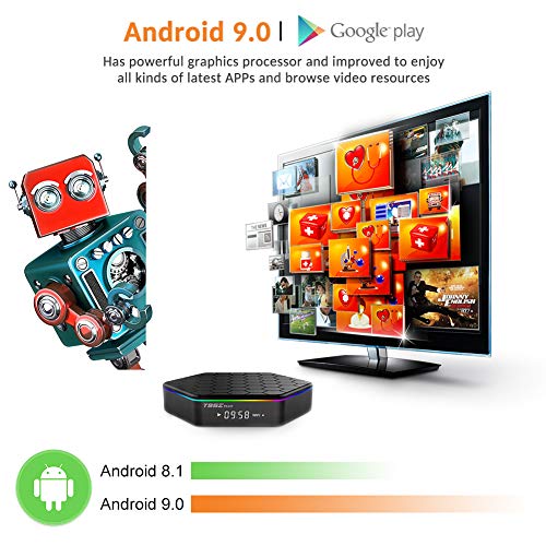TV Box Android 9.0, TUREWELL T95Z Plus 4GB RAM 64GB ROM Android TV Box Amlogic S905X3 Quad-Core 64Bits Dual WiFi 2.4G/5GHz Bluetooth 4.0 3D 8K Ultra HD H.265 USB 3.0 Smart Media Player